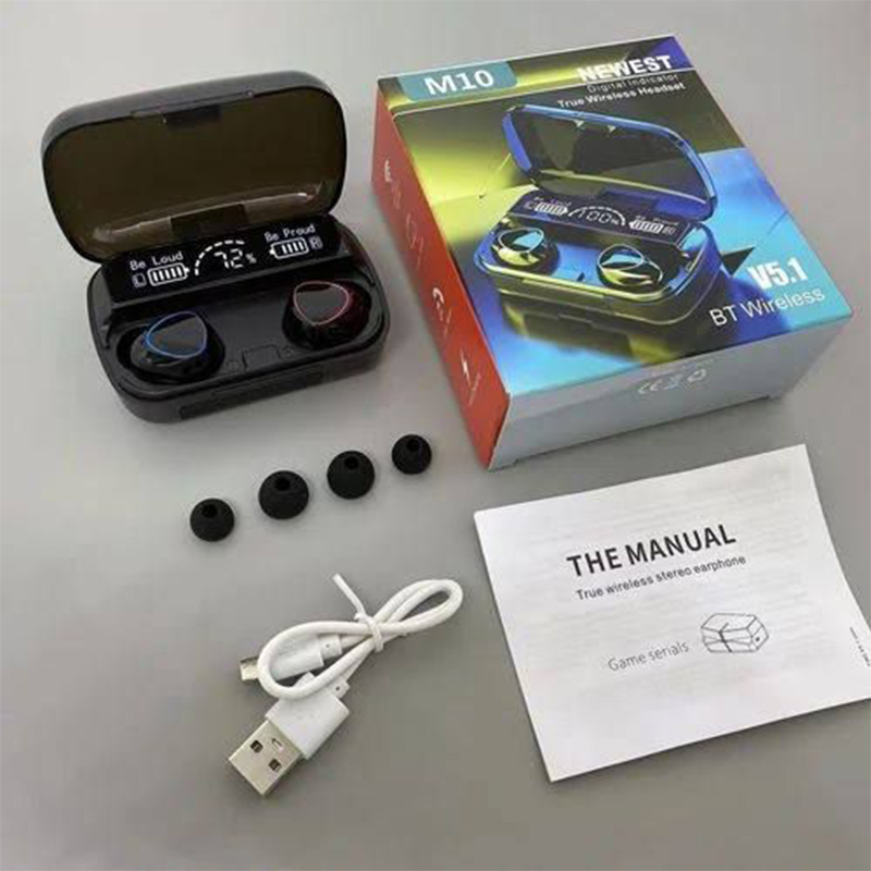 Picture of Black M10 TWS Bluetooth 5.1 Earphone Charging Box Wireless Earbuds, Up To 40 Hours, Mobile-Black