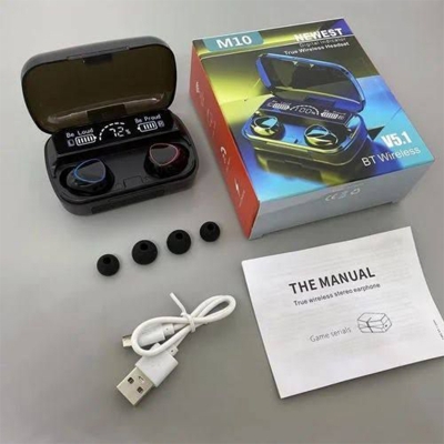 Picture of Black M10 TWS Bluetooth 5.1 Earphone Charging Box Wireless Earbuds, Up To 40 Hours, Mobile-Black