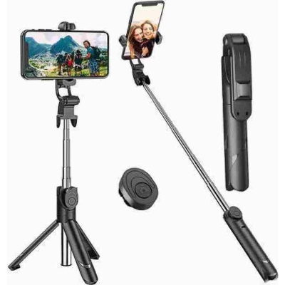 Picture of Xt 02 Selfie Stick Bluetooth Selfie Stick Tripod For Phone 3 In 1 Wireless Monopod For Smartphone Mobile Foldable Handheld - Selfie Stick-Black