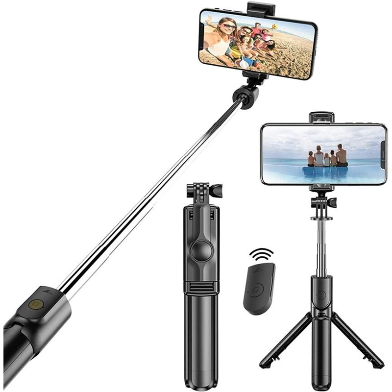Picture of Xt 02 Selfie Stick Bluetooth Selfie Stick Tripod For Phone 3 In 1 Wireless Monopod For Smartphone Mobile Foldable Handheld - Selfie Stick-Black