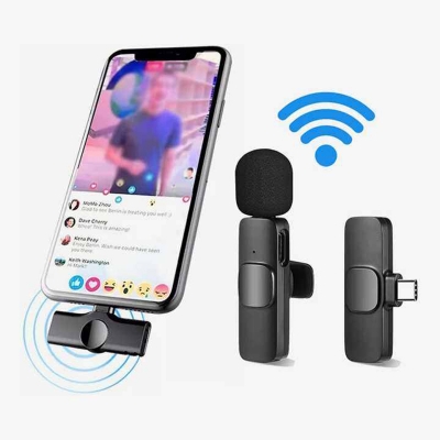 Picture of K8 Wireless Lavalier Microphone Portable Mini Mic For Type-C - Microphone - মাইক্রোফোন-Black