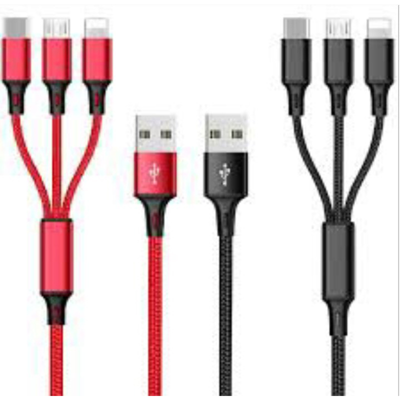 Picture of USB Charger Cable 3 In 1 Fast Charging USB Charger Cable / Fast Charging Data Transfer/Compatible with Micro USB, USB-C/Type-C Devices-Multicolor
