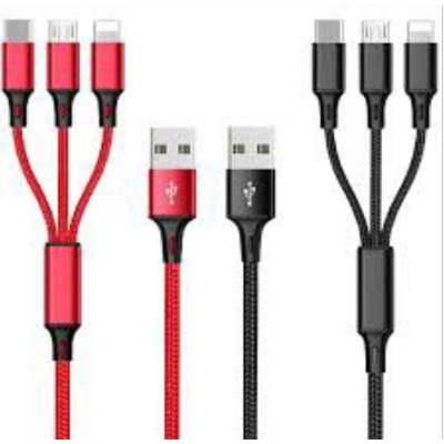 Picture of USB Charger Cable 3 In 1 Fast Charging USB Charger Cable / Fast Charging Data Transfer/Compatible with Micro USB, USB-C/Type-C Devices-Multicolor