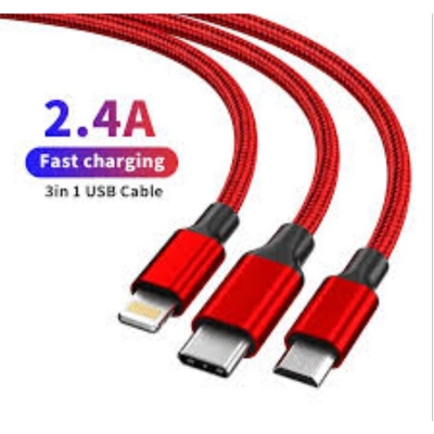 Picture of USB Charger Cable 3 In 1 Fast Charging USB Charger Cable / Fast Charging Data Transfer/Compatible with Micro USB, USB-C/Type-C Devices-Multicolor
