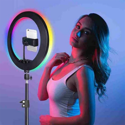 Picture of 12" RGB LED Soft Ring Light with 7Fit Stand With Universal USB Plug Interface for Photography Makeup YouTube Video Shooting-Multicolor