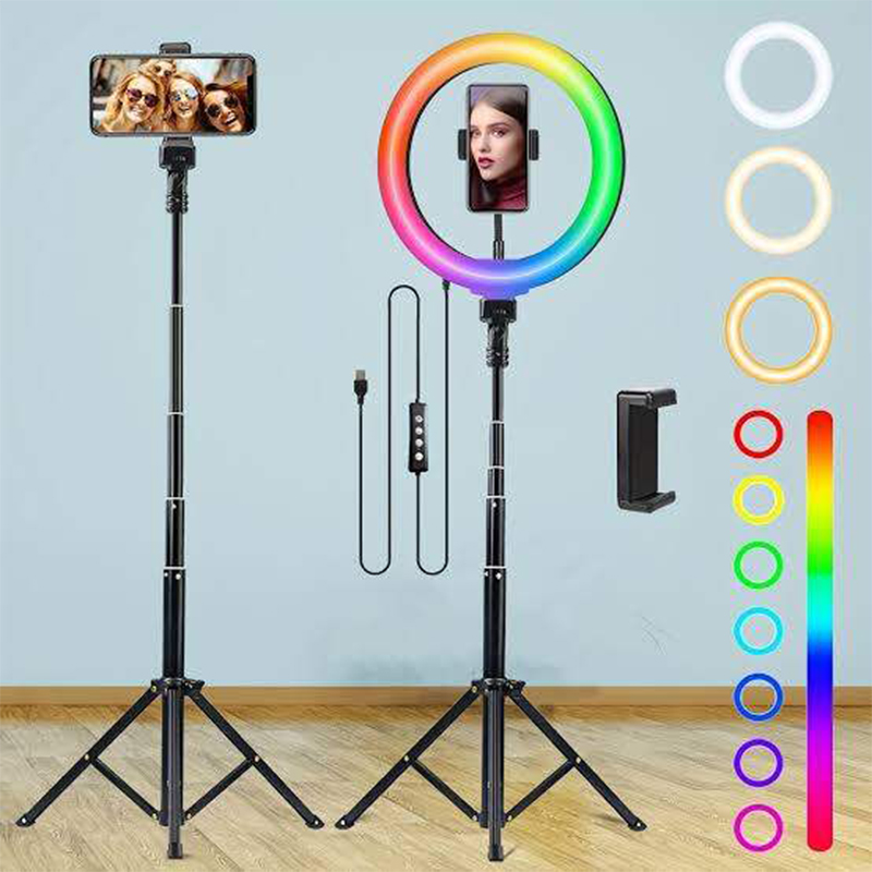 Picture of 12" RGB LED Soft Ring Light with 7Fit Stand With Universal USB Plug Interface for Photography Makeup YouTube Video Shooting-Multicolor