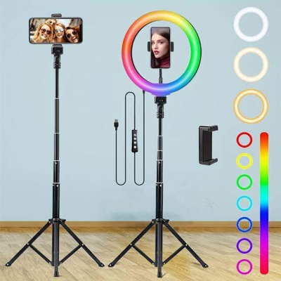 Picture of 12" RGB LED Soft Ring Light with 7Fit Stand With Universal USB Plug Interface for Photography Makeup YouTube Video Shooting-Multicolor
