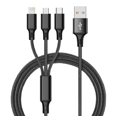 Picture of in 1 USB Charging Cable Fast Charger Cord Type C Micro USB iPhone High-Speed Data Transfer-Black