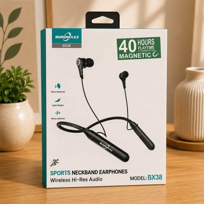 Picture of BOROMAXX BX38 Wireless Neckband 40H Backup 200MAH Battery Deep Bass | Noise Canceling Bluetooth Headset-Black