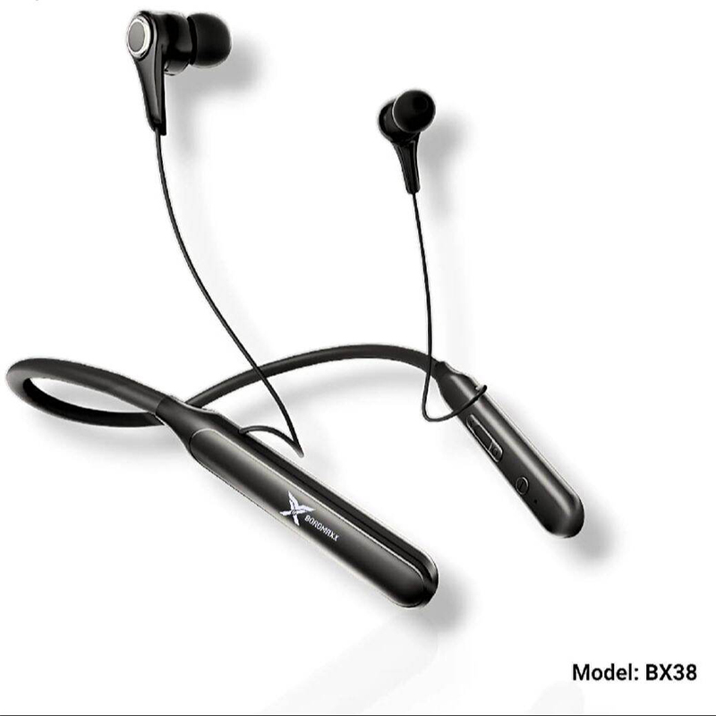 Picture of BOROMAXX BX38 Wireless Neckband 40H Backup 200MAH Battery Deep Bass | Noise Canceling Bluetooth Headset-Black