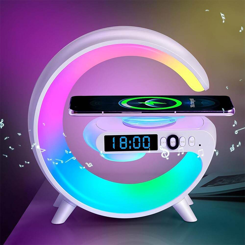 Picture of G63 4 In 1 Bluetooth Speaker 10W Multifunctional Wireless Charger LED Atmosphere RGB Night Light Alarm Clock Desk Lamp Bluetooth Speaker Wireless Charging Modern Speaker-White