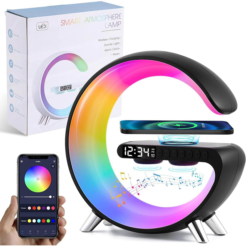 Picture of G63 4 In 1 Bluetooth Speaker 10W Multifunctional Wireless Charger LED Atmosphere RGB Night Light Alarm Clock Desk Lamp Bluetooth Speaker Wireless Charging Modern Speaker-White