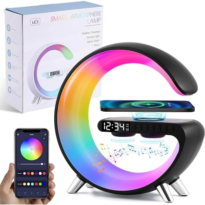 Picture of G63 4 In 1 Bluetooth Speaker 10W Multifunctional Wireless Charger LED Atmosphere RGB Night Light Alarm Clock Desk Lamp Bluetooth Speaker Wireless Charging Modern Speaker-White