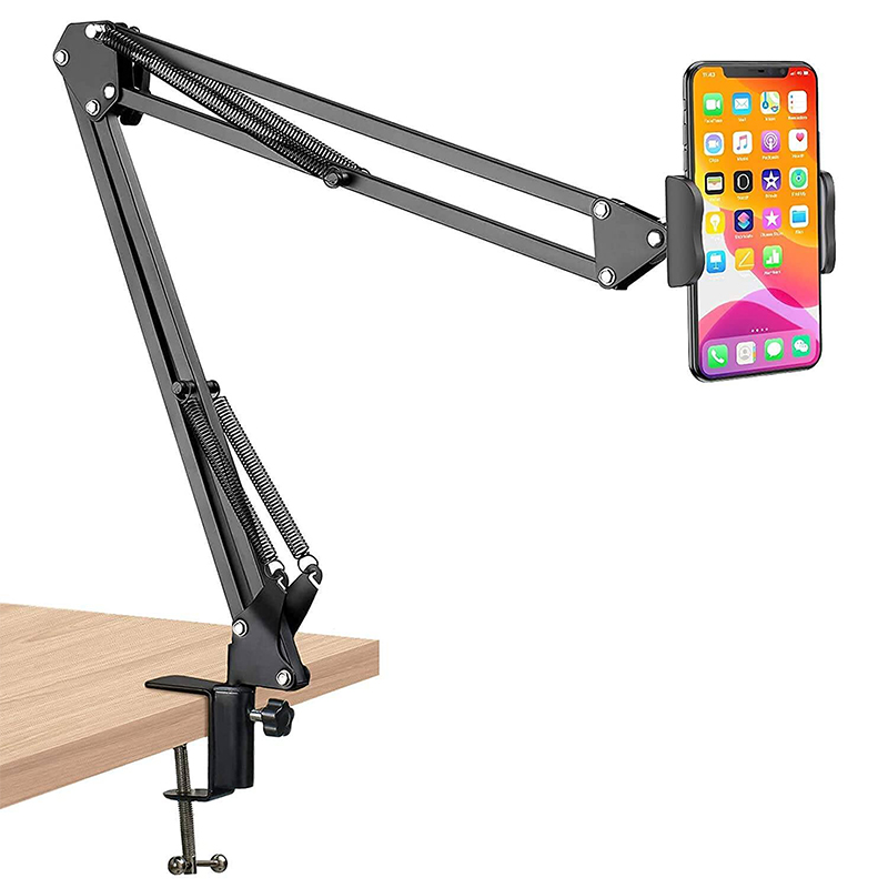 Picture of Overhead Video Stand Phone Holder Articulating Arm Tab Mount Boom Arm Articulating Tablet Phone Holder for Streaming Phone Baking Crafting-Black