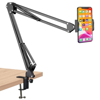 Picture of Overhead Video Stand Phone Holder Articulating Arm Tab Mount Boom Arm Articulating Tablet Phone Holder for Streaming Phone Baking Crafting-Black