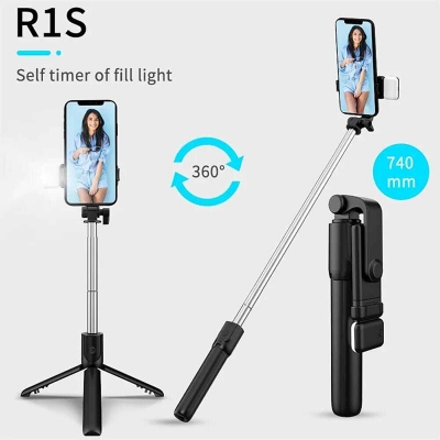 Picture of R1s Selfie Stick, Remote, and Selfie Light-Black