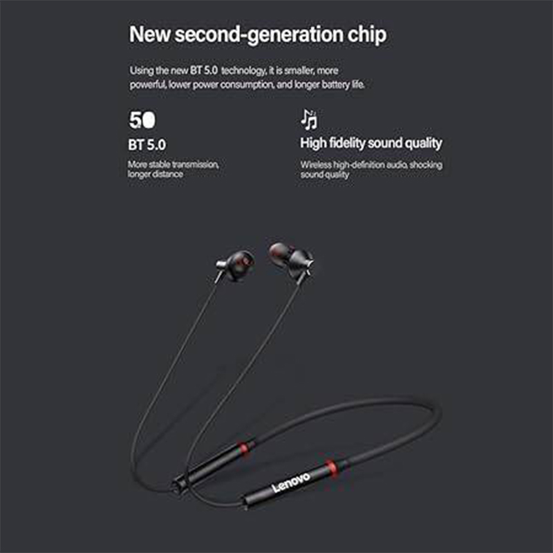 Picture of Lenovo 100% Original HE05X Bluetooth 5.0 Earphones Waterproof Wireless HIFI Sound Magnetic Neckband Headset Sports Headphones-Black