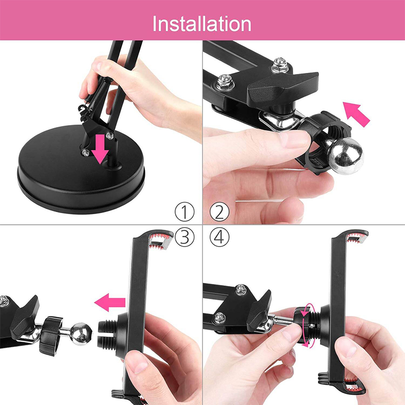 Picture of Overhead Phone Mount Stand ChromLives Phone Video Stand Articulating Arm Phone Mount Table Top with Base Adjustable 360° Cell Phone Tablet Holder Mount Desktop Compatible with Phones, Tablets, iPad-Black