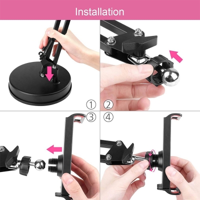 Picture of Overhead Phone Mount Stand ChromLives Phone Video Stand Articulating Arm Phone Mount Table Top with Base Adjustable 360° Cell Phone Tablet Holder Mount Desktop Compatible with Phones, Tablets, iPad-Black