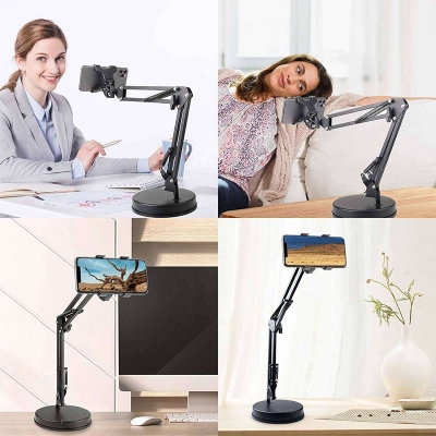 Picture of Overhead Phone Mount Stand ChromLives Phone Video Stand Articulating Arm Phone Mount Table Top with Base Adjustable 360° Cell Phone Tablet Holder Mount Desktop Compatible with Phones, Tablets, iPad-Black