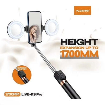 Picture of Plokama K9 Pro Double LED Selfie Stick Tripod | Smart 3-in-1 Photography Tool for Perfect Lighting-Black