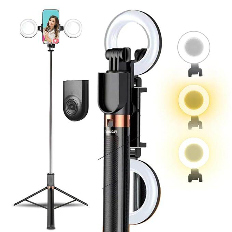 Picture of Plokama K9 Pro Double LED Selfie Stick Tripod | Smart 3-in-1 Photography Tool for Perfect Lighting-Black