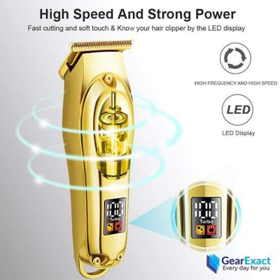 Picture of HTC AT-176 Golden Color Blade New Patent Design Total Metal Cover With LED Display Lithium Battery T-Blade Hain Clipper-Gold