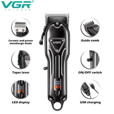 Picture of VGR V-051 Professional Hair Clipper, Salon Trimmer for men, Digital Display, Ceramic & Powder Metallurgic Blades, 2500mAh Lithium Battery, 300 minutes Runtime, 4 Guide Combs -Black