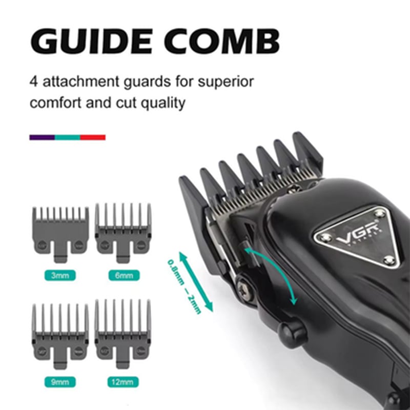 Picture of VGR V-051 Professional Hair Clipper, Salon Trimmer for men, Digital Display, Ceramic & Powder Metallurgic Blades, 2500mAh Lithium Battery, 300 minutes Runtime, 4 Guide Combs -Black