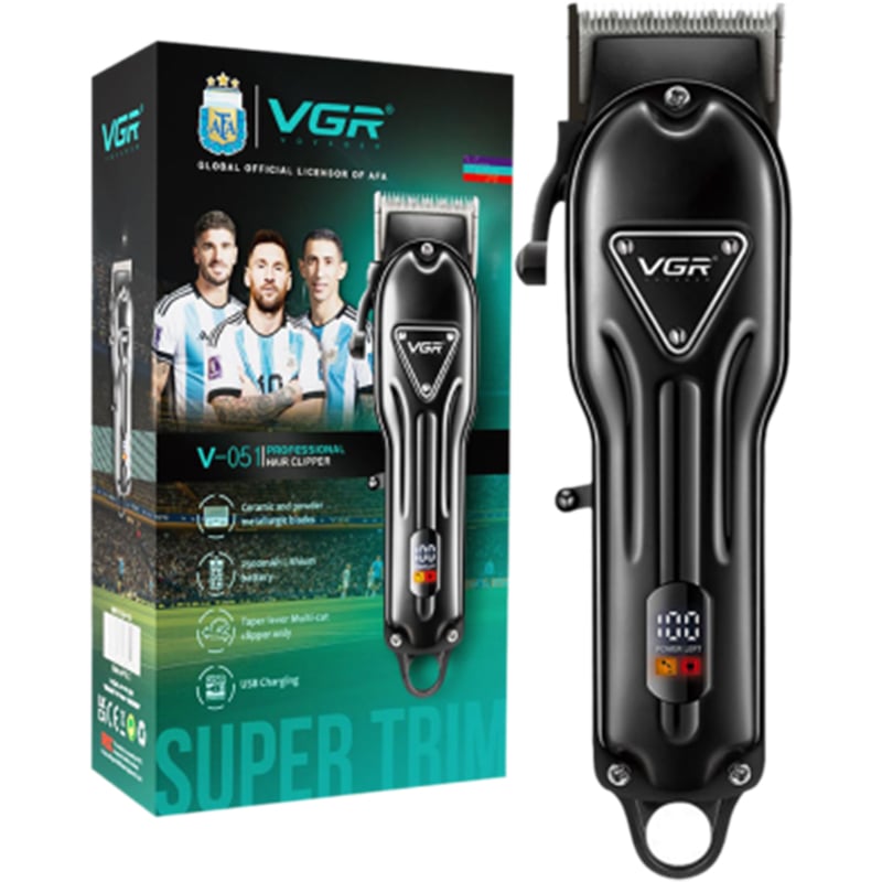 Picture of VGR V-051 Professional Hair Clipper, Salon Trimmer for men, Digital Display, Ceramic & Powder Metallurgic Blades, 2500mAh Lithium Battery, 300 minutes Runtime, 4 Guide Combs -Black