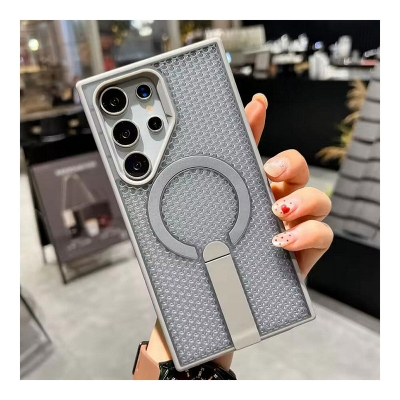 Picture of Magnetic Holder Stand Breathable Mesh Phone Case Magsafe Shockproof Cover Bumper For Samsung Galaxy S22 Ultra, S23 Ultra, S24 Ultra, S25 Ultra