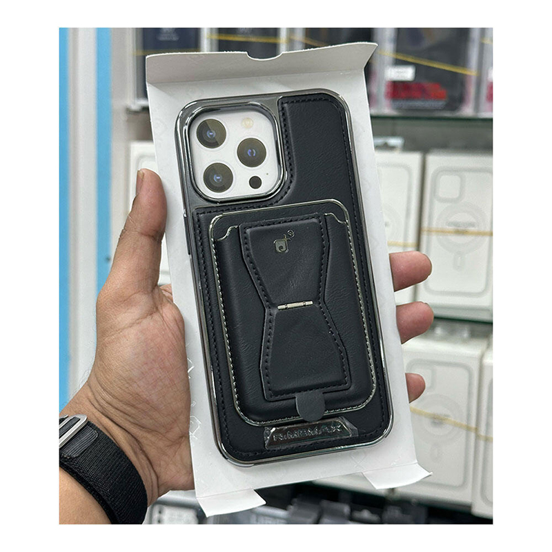 Picture of MBMAX Premium Pu Leather Magsafe Hard Case with Magnetic Card Holder Cover For Iphone 12,13,14,15 16 Pro & Pro Max Series - Black - Black