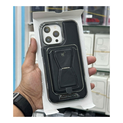 Picture of MBMAX Premium Pu Leather Magsafe Hard Case with Magnetic Card Holder Cover For Iphone 12,13,14,15 16 Pro & Pro Max Series - Black - Black