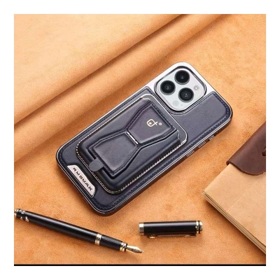 Picture of MBMAX Premium Pu Leather Magsafe Hard Case with Magnetic Card Holder Cover For Iphone 12,13,14,15 16 Pro & Pro Max Series - Black - Black