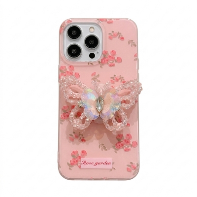 Picture of Rose Garden Pink Butterfly Case Cover For Iphone 11,12,13,14,15 16 Pro & Pro Max Series