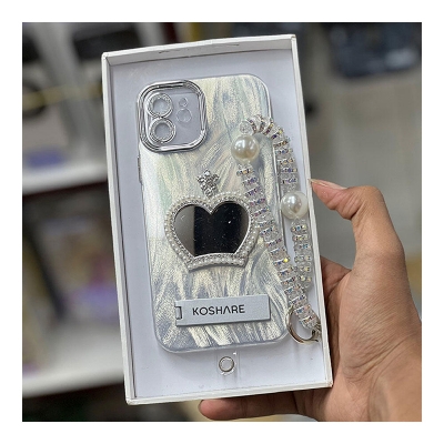 Picture of Diamond Love Shape Mirror with Ring Case Cover Mobile Cover For Iphone 11,12,13,14,15 Pro & Pro Max Series