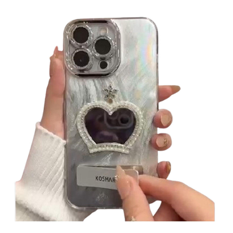 Picture of Diamond Love Shape Mirror with Ring Case Cover Mobile Cover For Iphone 11,12,13,14,15 Pro & Pro Max Series