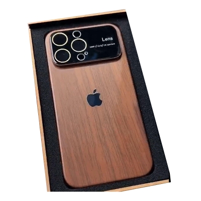 Picture of Wooden Color, Lens Protector with Apple Logo Case Cover Mobile Cover For Iphone 12,13,14,15 Pro & Pro Max Series