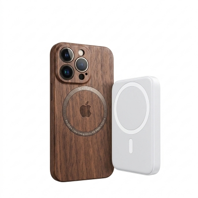 Picture of Magsafe Wooden Color with Apple Logo Case Cover Mobile Cover For Iphone 12,13,14,15 Pro & Pro Max Series