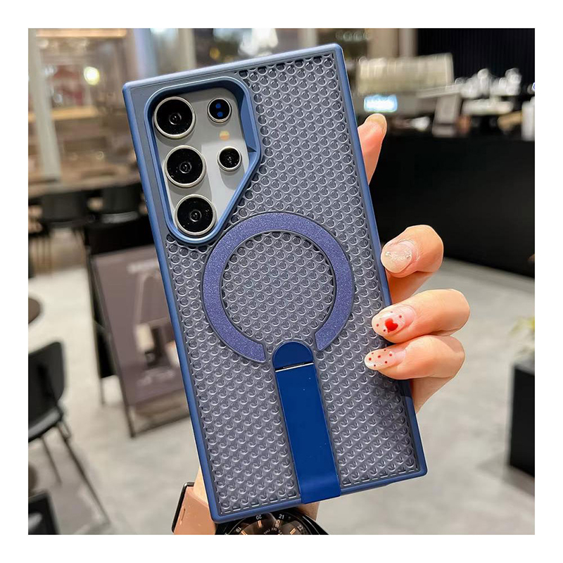 Picture of Magnetic Holder Stand Breathable Mesh Phone Case Magsafe Shockproof Cover Bumper For Samsung Galaxy S22 Ultra, S23 Ultra, S24 Ultra, S25 Ultra