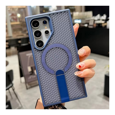 Picture of Magnetic Holder Stand Breathable Mesh Phone Case Magsafe Shockproof Cover Bumper For Samsung Galaxy S22 Ultra, S23 Ultra, S24 Ultra, S25 Ultra