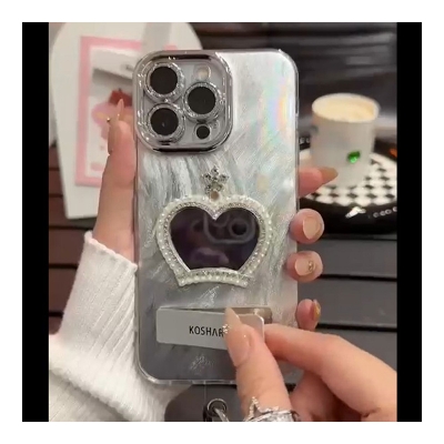 Picture of Diamond Love Shape Mirror with Ring Case Cover Mobile Cover For Iphone 11,12,13,14,15 Pro & Pro Max Series