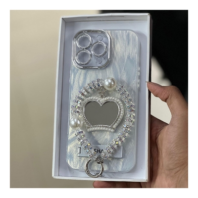 Picture of Diamond Love Shape Mirror with Ring Case Cover Mobile Cover For Iphone 11,12,13,14,15 Pro & Pro Max Series