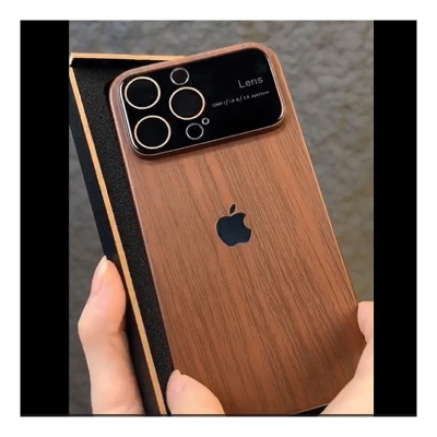 Picture of Wooden Color, Lens Protector with Apple Logo Case Cover Mobile Cover For Iphone 12,13,14,15 Pro & Pro Max Series