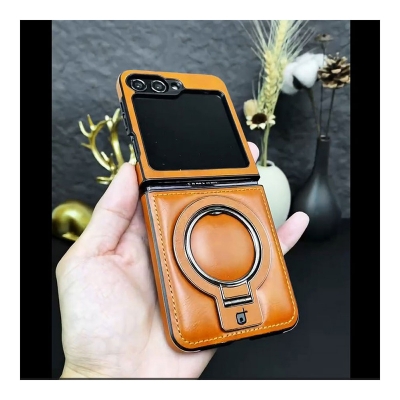 Picture of R,MBMAX Premium Pu Leather Magsafe Hard Case with Magnetic Card Holder For Samsung Z Series Z FLIP 6, Z FLIP 5, Z FLIP 4 - Brown - Brown