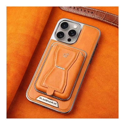 Picture of MBMAX Premium Pu Leather Magsafe Hard Case with Magnetic Card Holder Cover For Iphone 12,13,14,15 16 Pro & Pro Max Series - Brown - Black