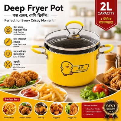 Picture of 2L Deep Fryer Pot with Frying Basket, Stainless Steel Asparagus Pot with Oil Filtration for Kitchen Frying, Shrimp, Chicken Nuggets & Squid