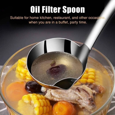 Picture of Oil Filter Spoon, Kitchen Oil Strainer Soup Scoop, Stainless Steel Long Handle Skimmer Spoon for Hot Pot, Restaurant, Frying & Cooking