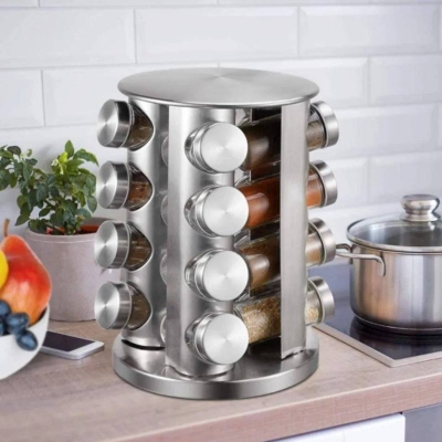 Picture of Spice Carousel 16 Jar Rotating Spice Rack Set, 360° Rotating Spice Carousel with 16 Jars, Countertop & Cabinet Kitchen Organizer