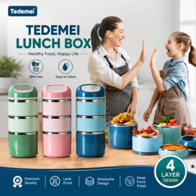Picture of Tedemi 4-Tier Stainless Steel Leak-Proof Lunch Box with Handle, Insulated Hot & Cold Food Containers, Office Tiffin Carrier Lunch Box